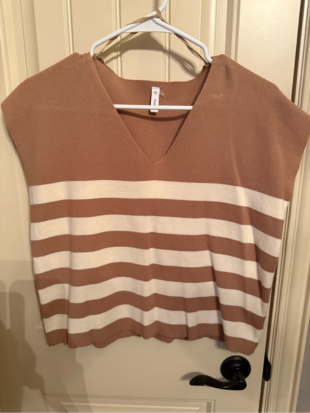 Wishlist Striped V-Neck Knit Top in Beige and Cream